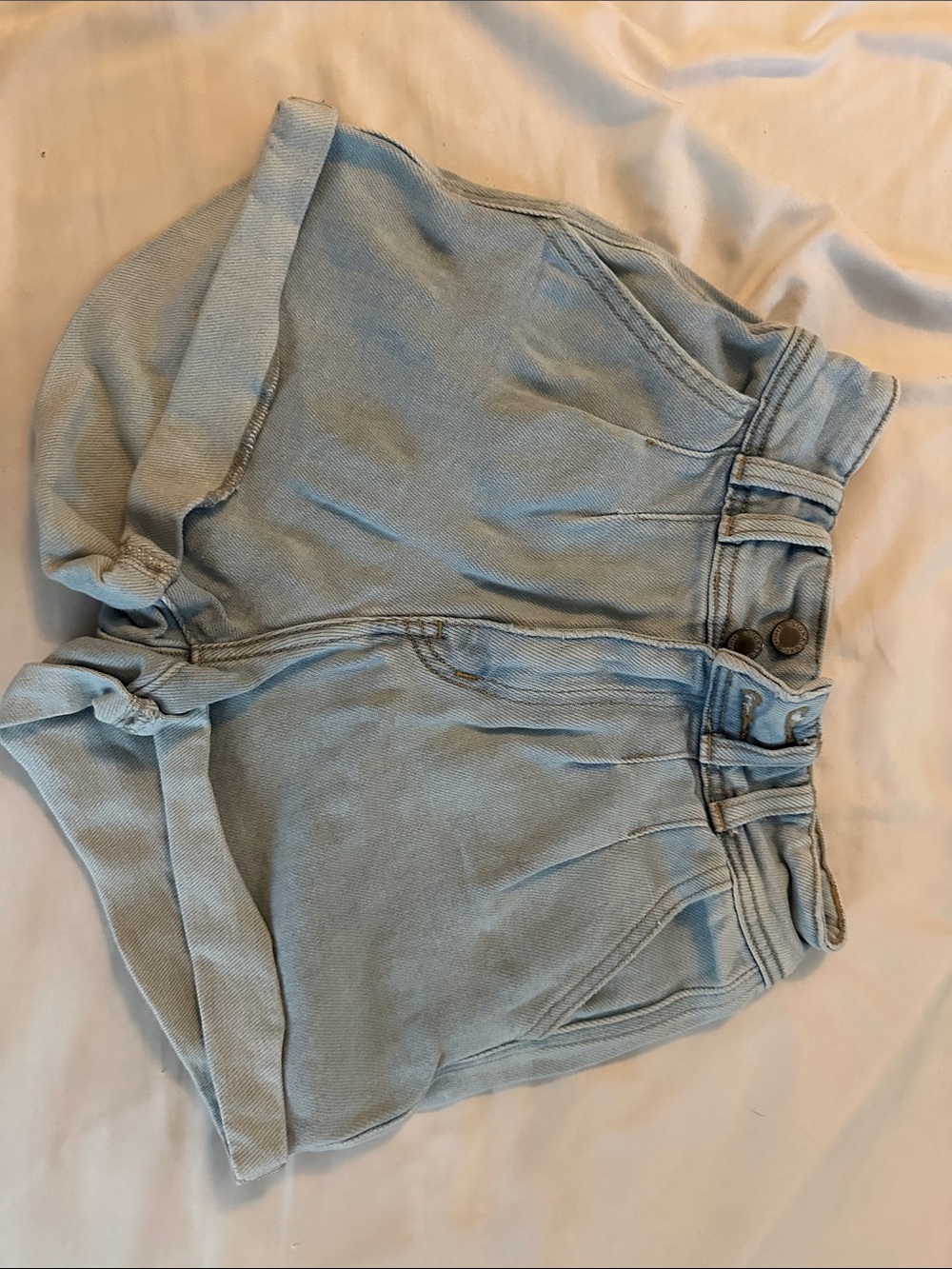 KanCan Light Blue High Waist Rolled Hem Shorts